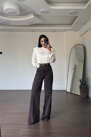 Kesik Paça Straight Jean-Acı Kahve