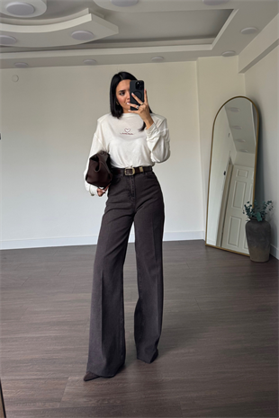 Kesik Paça Straight Jean-Acı Kahve
