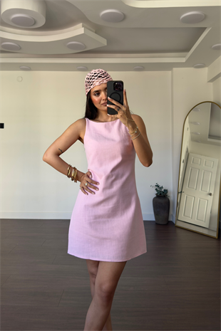 Keten Elbise-Pembe