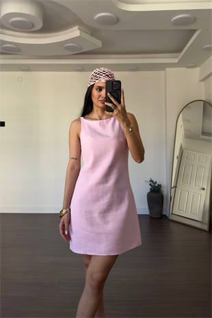 Keten Elbise-Pembe