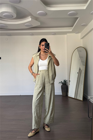 Kırashlı Yelek Pantolon Takım-Mint Yeşil