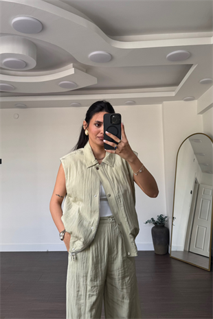 Kırashlı Yelek Pantolon Takım-Mint Yeşil