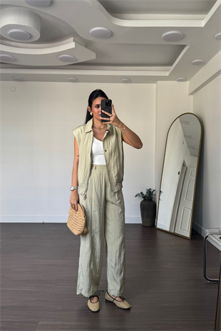 Kırashlı Yelek Pantolon Takım-Mint Yeşil