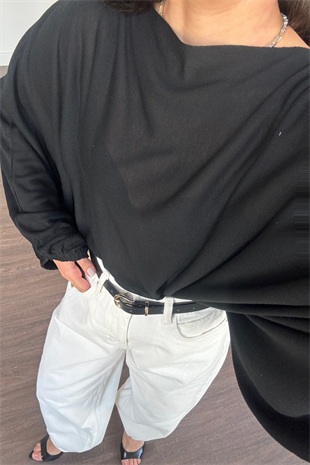 Kolları Lastikli Oversize Bluz-Siyah