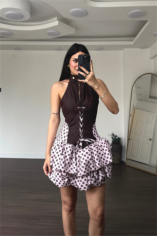 Korse Detaylı Kat Kat Etekli Elbise-Pembe