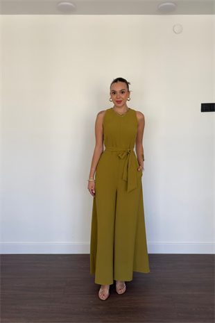 Kuşak Detaylı Tulum-Y.Yeşili