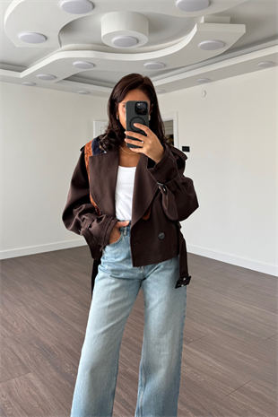 Kuşaklı Kısa Trençkot-Kahve