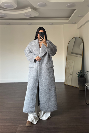Kuşaklı Oversize Kaban-Gri