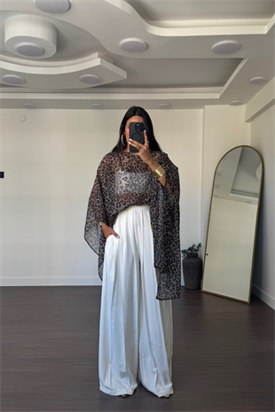 Leopar Desenli Pança Bluz-Kahve