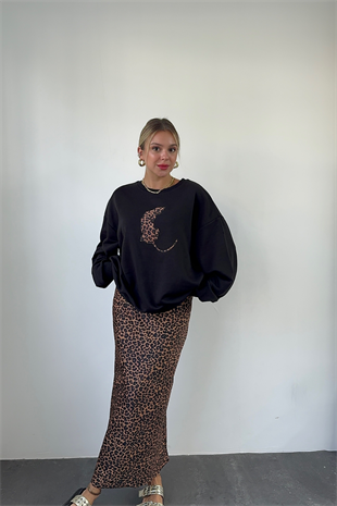 Leopar Saten Etek-KAHVE