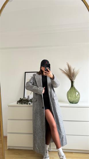 Marka Model Çizgili Gri Kaban