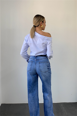Mavi Yıkamalı Straight Jean