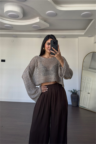 Merserize Pullu Crop Bluz-Bej