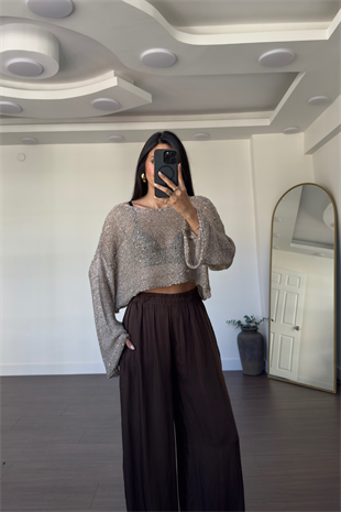 Merserize Pullu Crop Bluz-Bej