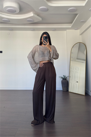 Merserize Pullu Crop Bluz-Bej
