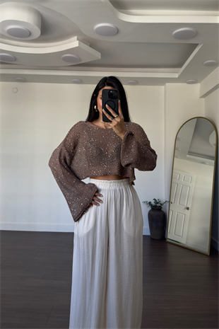 Merserize Pullu Crop Bluz-Vizon