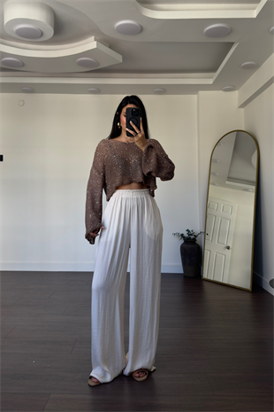 Merserize Pullu Crop Bluz-Vizon