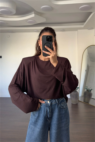 Omuz Vatkalı Uzun Kollu Basic-Kahve