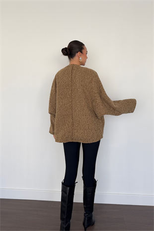 Önden Bağlamalı Kırçıllı Kimono-Camel