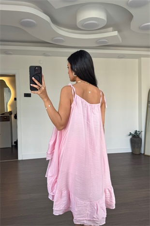 Önü Kısa Arkası Uzun Elbise-Pembe