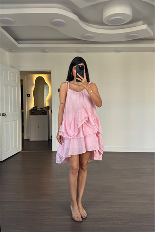 Önü Kısa Arkası Uzun Elbise-Pembe