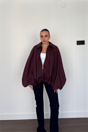Oversize Yarasa Kol Ceket-Bordo