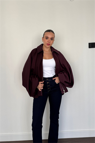 Oversize Yarasa Kol Ceket-Bordo