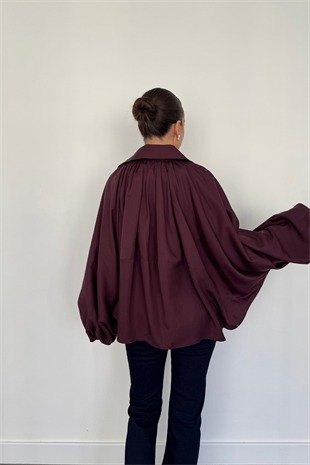 Oversize Yarasa Kol Ceket-Bordo