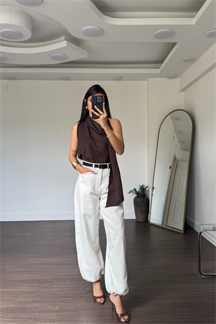 Paçası Lastikli Jean-Ekru