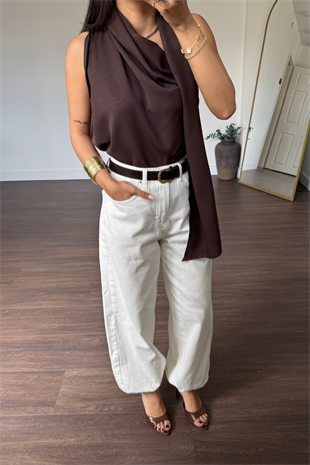 Paçası Lastikli Jean-Ekru