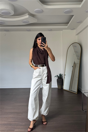 Paçası Lastikli Jean-Ekru