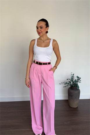 Pembe Pileli Palazzo Pantolon
