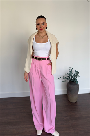 Pembe Pileli Palazzo Pantolon