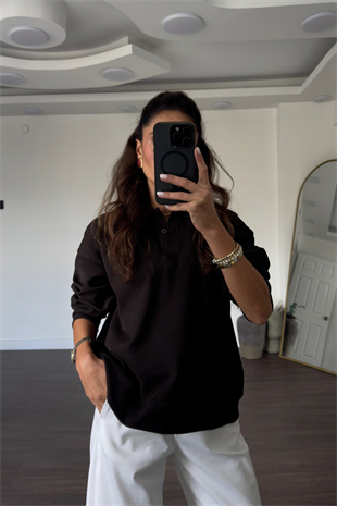 Polo Yaka Sweatshirt-Kahve