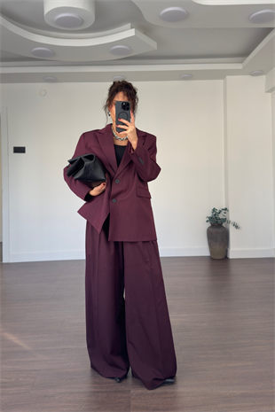 Premium Blazer Ceket Pantolon Takım-Mürdüm