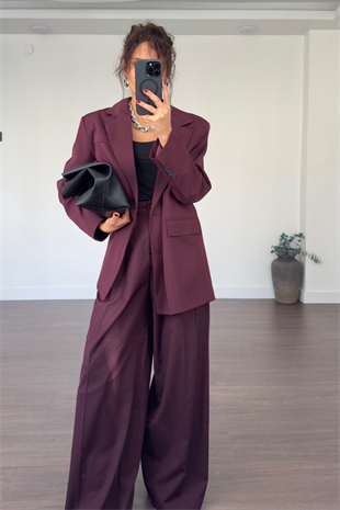 Premium Blazer Ceket Pantolon Takım-Mürdüm