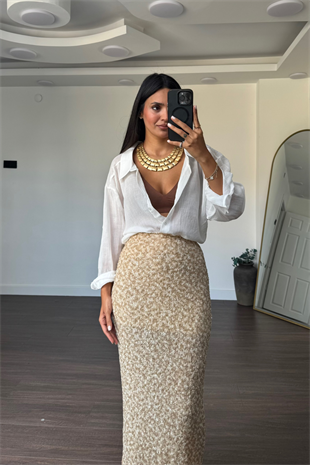 Pullu Midi Payet Etek-Bej