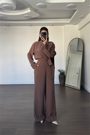 Şal Yaka Modal Takım-Kahve