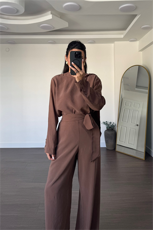 Şal Yaka Modal Takım-Kahve