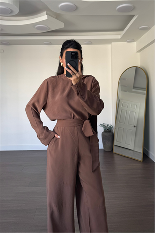 Şal Yaka Modal Takım-Kahve