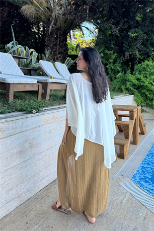 Simli ajurlu bağlamalı etek-bronz