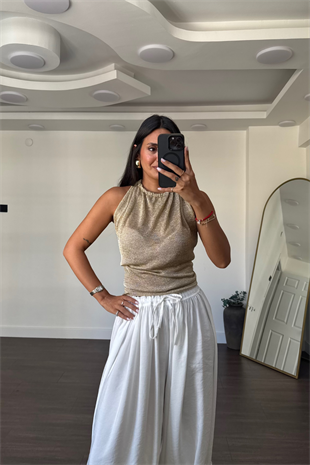 Sırt Dekolteli Simli Bluz-Gold