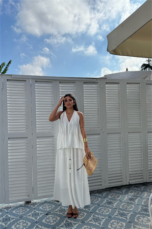 Sırt Dekolteli Takım-Beyaz