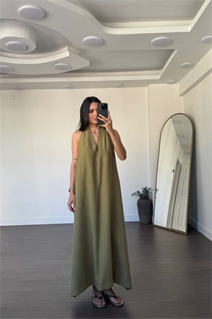 Sırt Detaylı Elbise-Yeşil