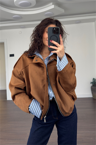 Süet Bomber Ceket-Camel
