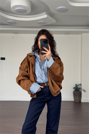 Süet Bomber Ceket-Camel