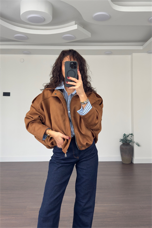 Süet Bomber Ceket-Camel