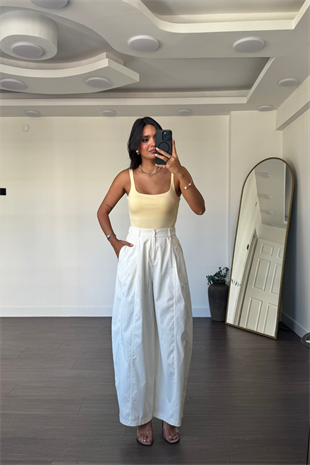Taş Detaylı Pantolon-Ekru
