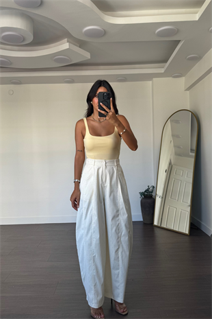 Taş Detaylı Pantolon-Ekru