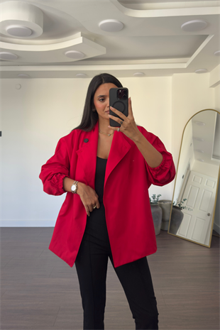 Tek Düğme Detaylı Ceket-Kırmızı